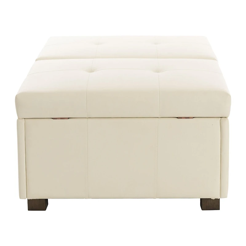 CorLiving Antonio Premium Faux Leather Deluxe Double Storage Ottoman with Wood Legs