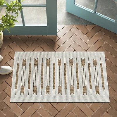 Tapis d'interieur exterieur abstrait Rug Branch Maise, beige marron, moderne - Entree, couloir, salle de bain et cuisine