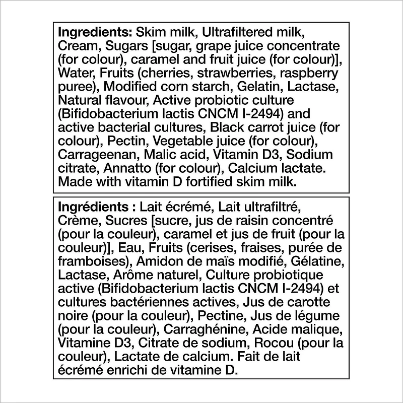 Activia Yogourt probiotique, sans lactose, saveur vanille / fraise / framboise / cerise, (emballage de 12) 12 x 100 g
