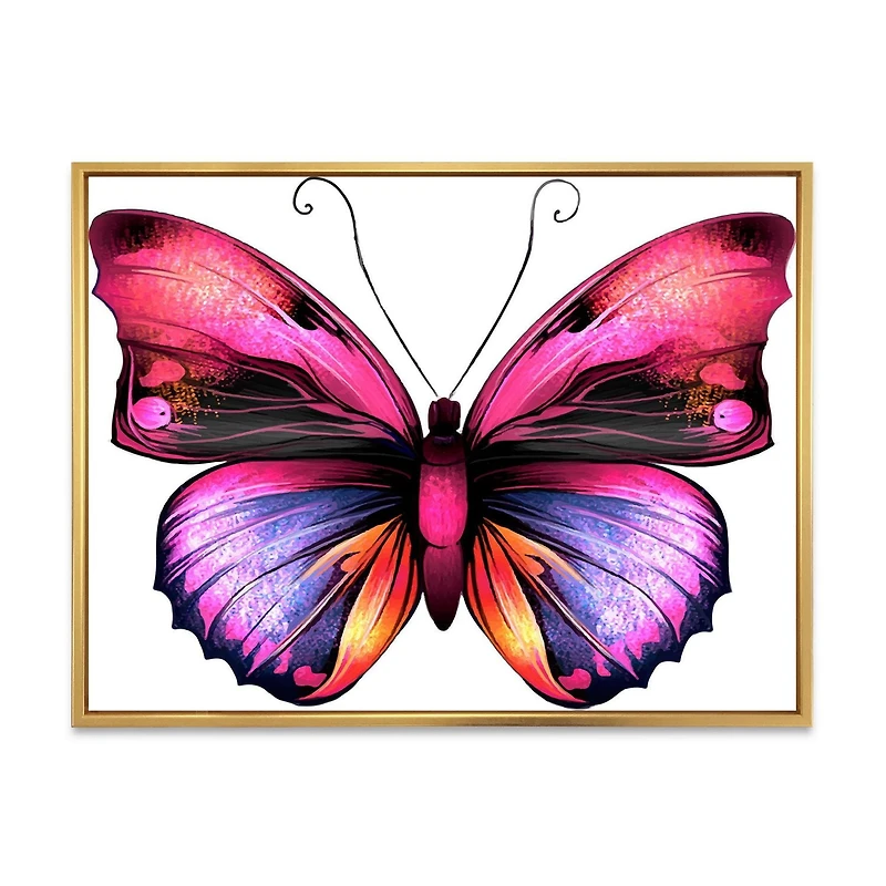 Designart Bright Pink Butterfly Portrait FLOAT FRAME WALL ART