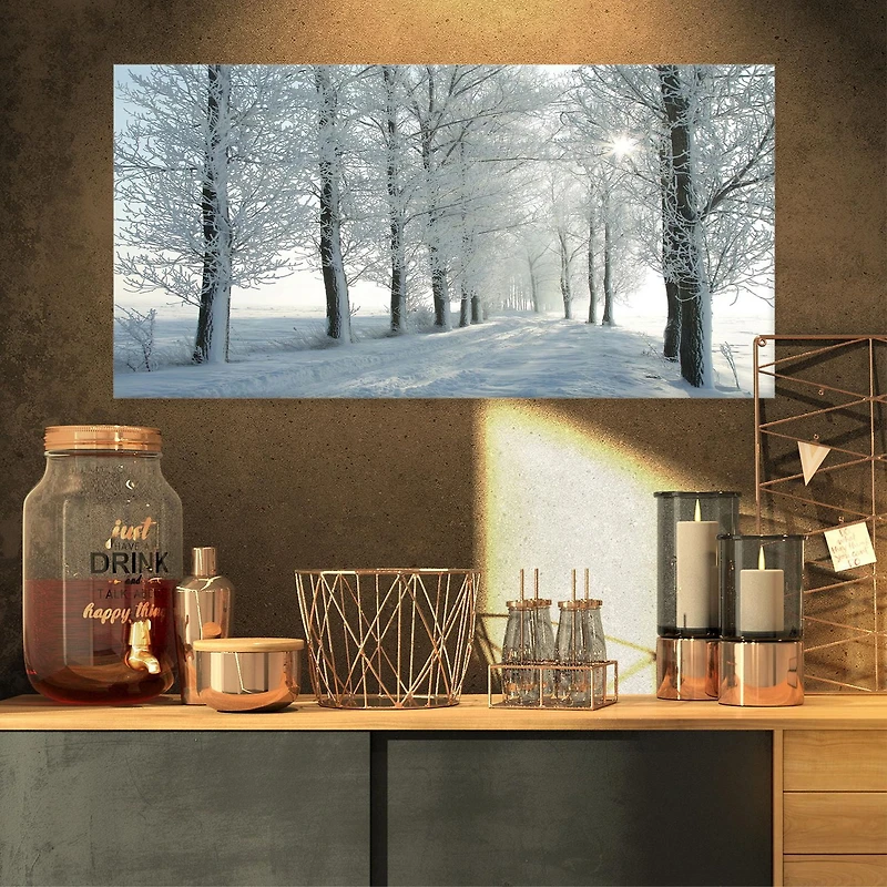 Designart Winter Trees Backlit by Morning Sun Canvas Wall Art