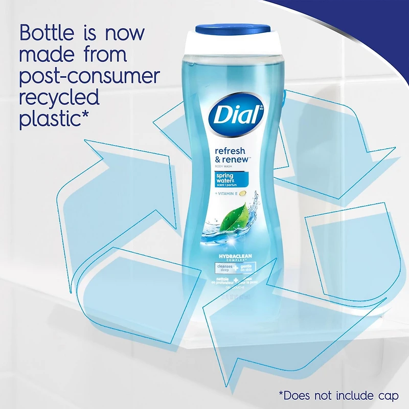 Nettoyant rafraîchissant pour le corps à l’eau de source Dial, 473 ml, testé par des dermatologues, sans silicones, parabènes, phtalates ni SLS, emballage de 1 1 bouteille, 473 ml