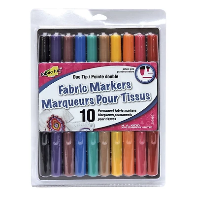 FABRIC FUN Fabric Markers, Dual Tips, Primary Colours, Set of 10