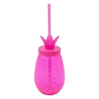 Mainstays Pineapple Pink Plastic Tumbler with Straw, Drinkware, 1 piece