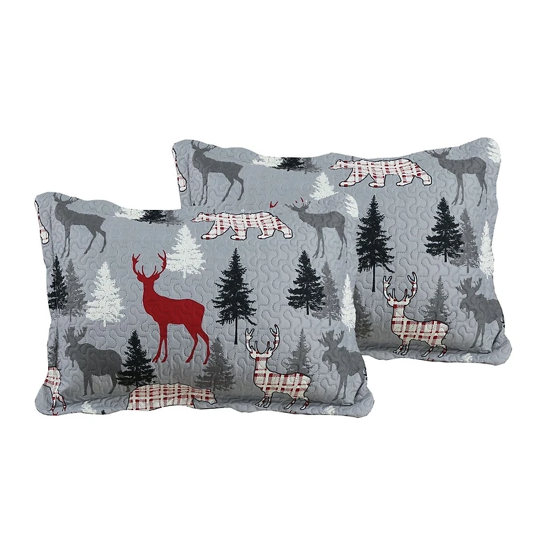 Marina Decoration Couvre-lit Pinsonic imprimé en relief ultra doux avec taies d'oreiller, motif cabane, renne, orignal et ours