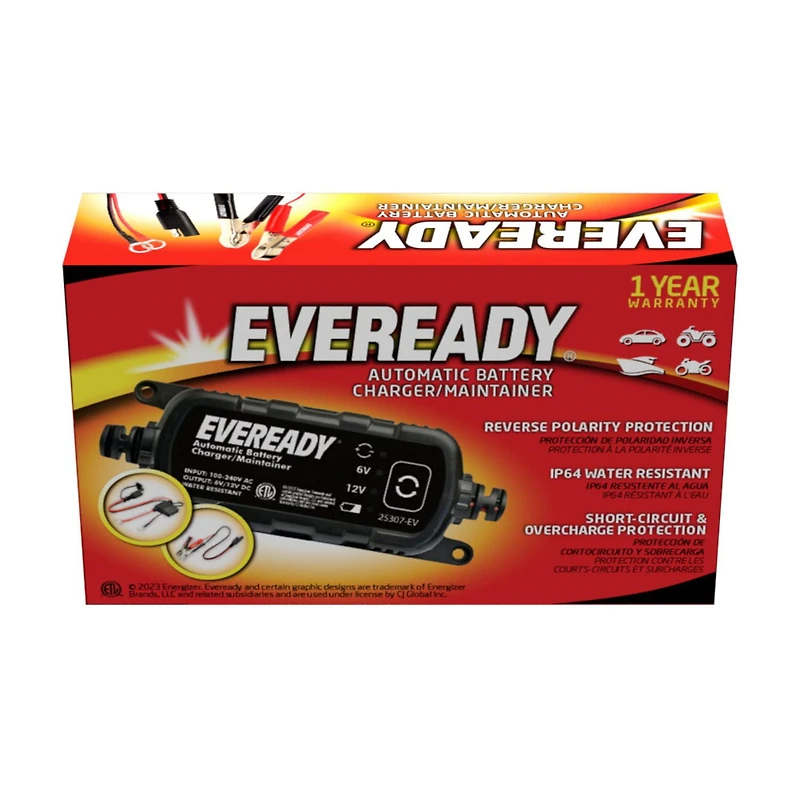 Eveready 1.2-amp Automatic 6-volt/12-volt Battery Charger/Maintainer - Black