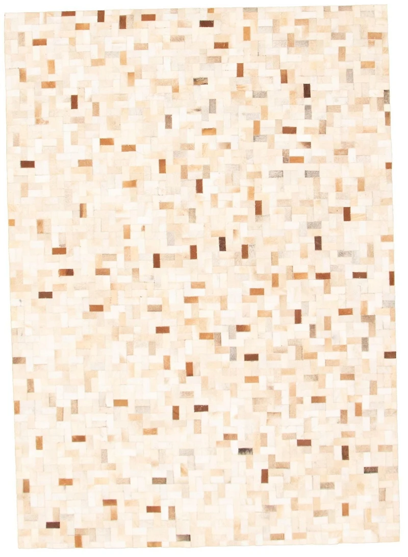 ECARPETGALLERY 5'5" x 7'8" Contemporary Cowhide Patchwork Handmade Area Rug for Living Room, Dining Room and Bedroom in Ivory