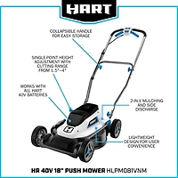 HART Ensemble de tondeuse à pousser sans fil 40 V de 18 po, (1) bloc-pile au lithium-ion de 6 Ah, (1) chargeur de bloc-pile