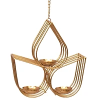 Metal Wire Lotus 3 Tealight Holders, Diwali Decoration, Gold Finish, 8.5 inch, by Way To Celebrate