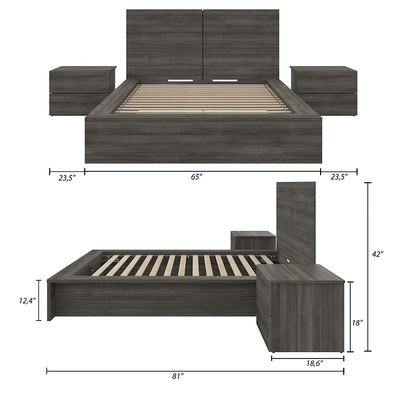 James 4-Piece Bedroom Set with Bed, Headboard and 2 Nightstands