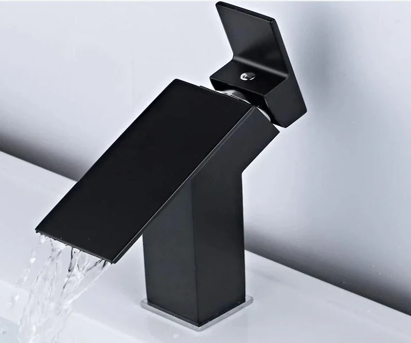 DROP Bath and Kitchen DR091006 Robinet pour lavabo de salle de bain avec forme carrée en couleur noir de la série Haven