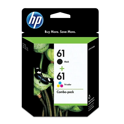Paq. de 2 cartouches d'encre HP 61 noire et tricolore Noir