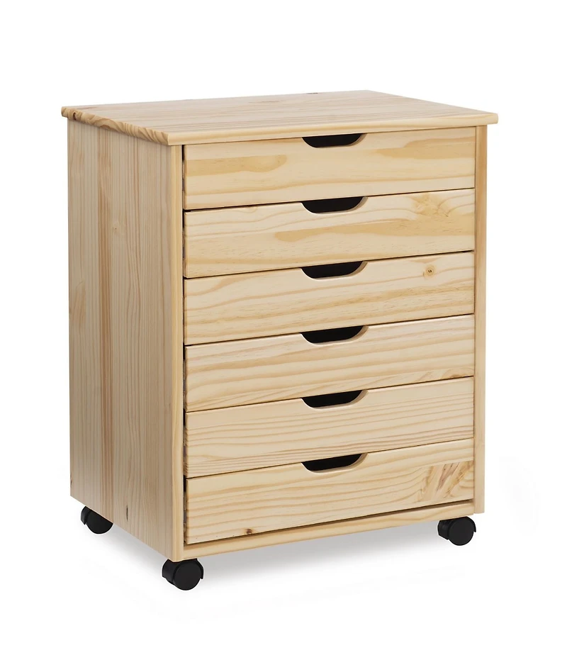 Craydon Six-Drawer Wide Roll Cart, Natural