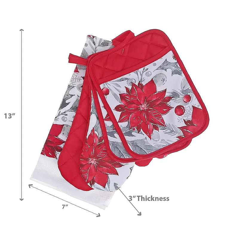 Christmas 5 Pc Kitchen Set Red Poinsettia