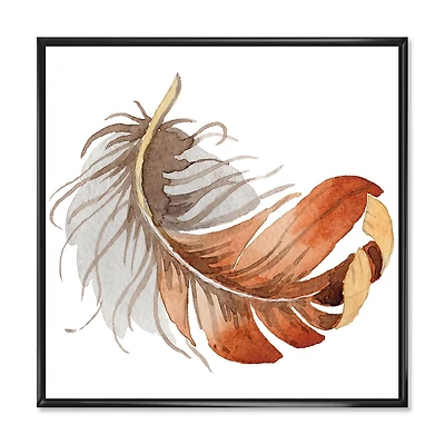 Designart Plume d'Oiseau Ethnique Orange ART MURAL À CADRE FLOTTÉ