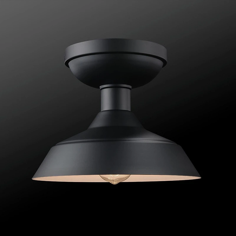 Globe Electric Kurt 1-Light Outdoor Indoor Metal Flush Mount Ceiling Light, Matte Black, 44677