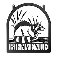 Metal Black Wall Decor Bienvenue Racoon