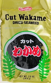 SK) CUT WAKAME, Shirakiku Cut Dried Seaweed (Cut Wakane) in 2.5oz (70g) bag. Made in China