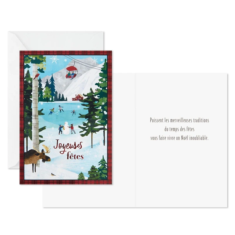Image Arts French-Language Boxed Christmas Cards, Alpine Winter Fun (Pack of 28 Cards with Envelopes)
