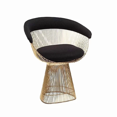 Chaise de salle à manger rembourrée noire, construction en acier inoxydable doré, revêtement noir (35% laine; 65% polyester).