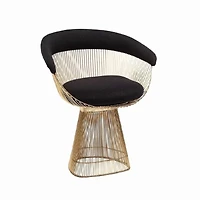 Chaise de salle à manger rembourrée noire, construction en acier inoxydable doré, revêtement noir (35% laine; 65% polyester).