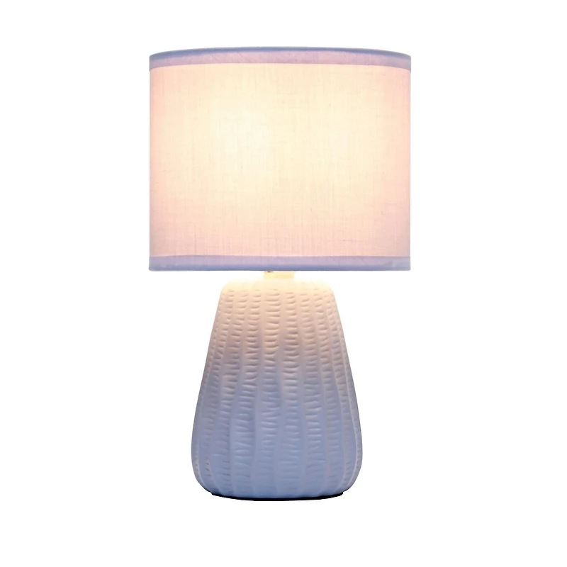 Simple Designs 11.02" Traditional Mini Modern Ceramic Texture Pastel Accent Bedside Table Desk Lamp with Matching Fabric Shade for Bedroom, Nightstand, Living Room, Entryway
