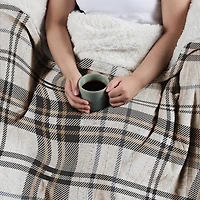 Sunbeam Heated Black Plaid Throw Microplush Faux Shearling 4 Heat 50x70
