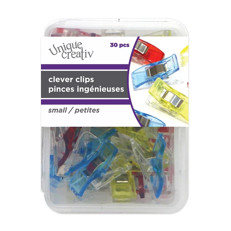 UNIQUE CREATIV Small Clever Clips — Spring‑Loaded Fabric Clips for Quilts & Thick Layers, 30 pieces