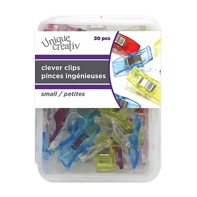 UNIQUE CREATIV Small Clever Clips — Spring‑Loaded Fabric Clips for Quilts & Thick Layers, 30 pieces