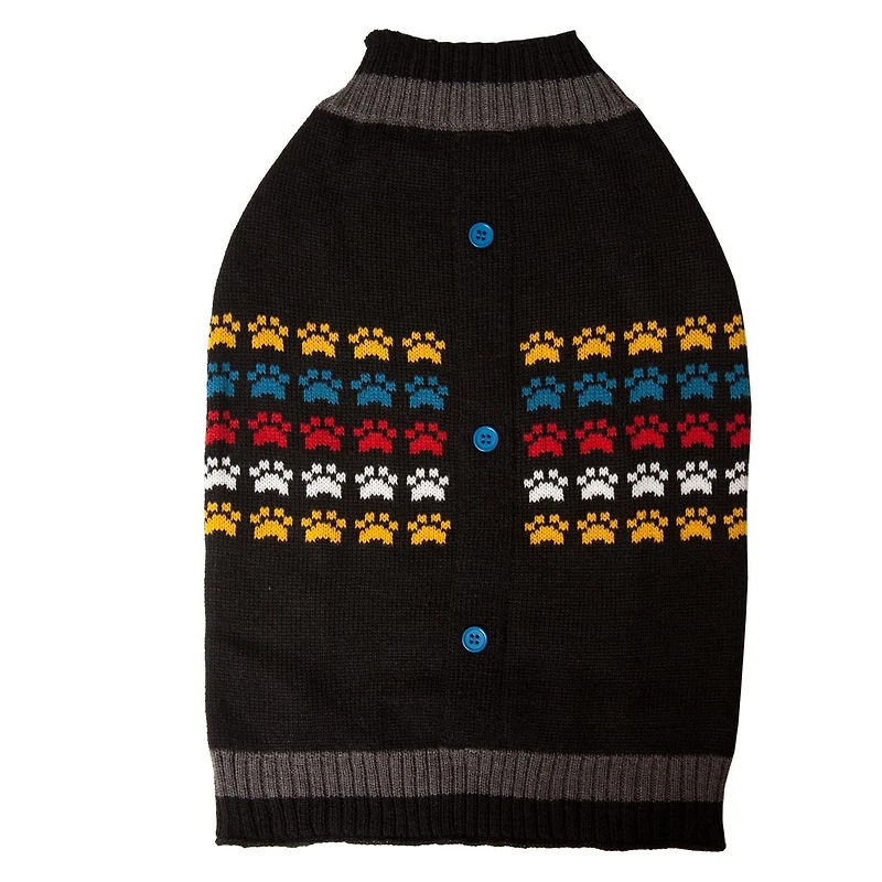 Holiday Time Black Paw Cardigan Dog Sweater