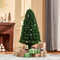 HOMCOM 5 Feet Prelit Artificial Christmas Tree with Fiber Optic LED Light, Holiday Home Xmas Decoration, Green
