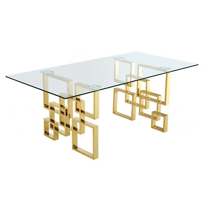 TABLE À MANGER EN VERRE DIVA avec pieds en acier inoxydable et plateau en verre trempé transparent