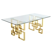 TABLE À MANGER EN VERRE DIVA avec pieds en acier inoxydable et plateau en verre trempé transparent