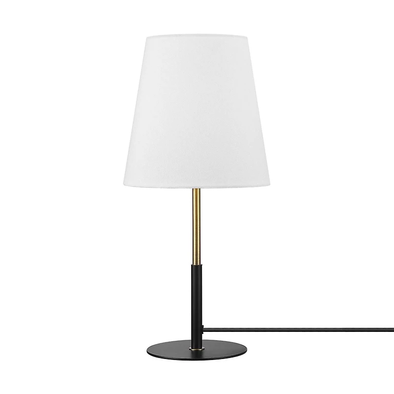 Lampe de table de 16 po noir mat/laiton/lin blanc<br>