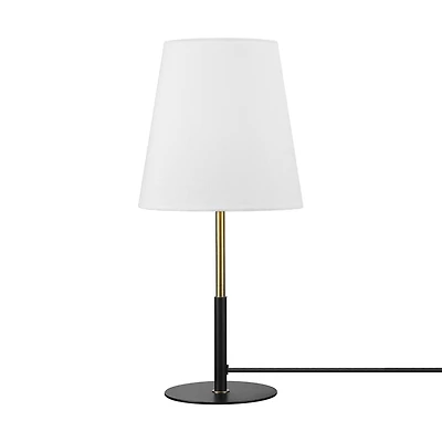 Lampe de table de 16 po noir mat/laiton/lin blanc<br>