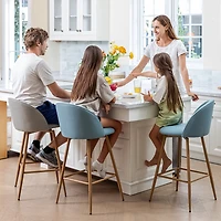 Lot de 4 tabourets de bar modernes Homy Casa, pivotants à 360°, siège rembourré confortable, tissu élégant et pieds en chêne, bleu