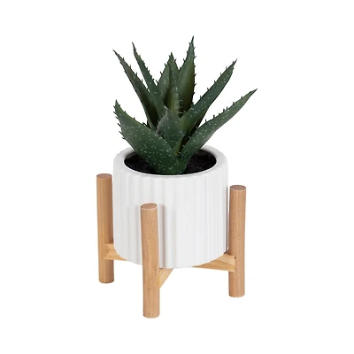 hometrends Parmalee Agave Ribbed White Pot, 9”H x 5.25” W x 5.25” D