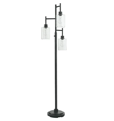 Better Homes & Gardens 63.5 in 3 Light Contemporary Black Floor Lamp Clear Glass