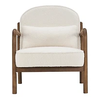 Milieu du siècle moderne Tissu Bouclé Fauteuil, Tissu - Blanc et Noyer