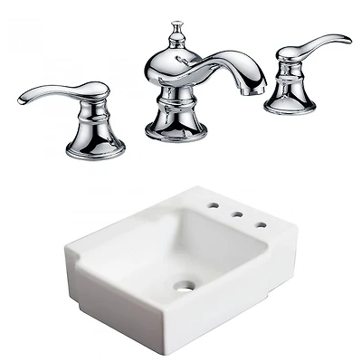 American Imaginations 16.25-in. W Wall Mount White Bathroom Vessel Sink Set For 3H8-in. Right Faucet AI-22572