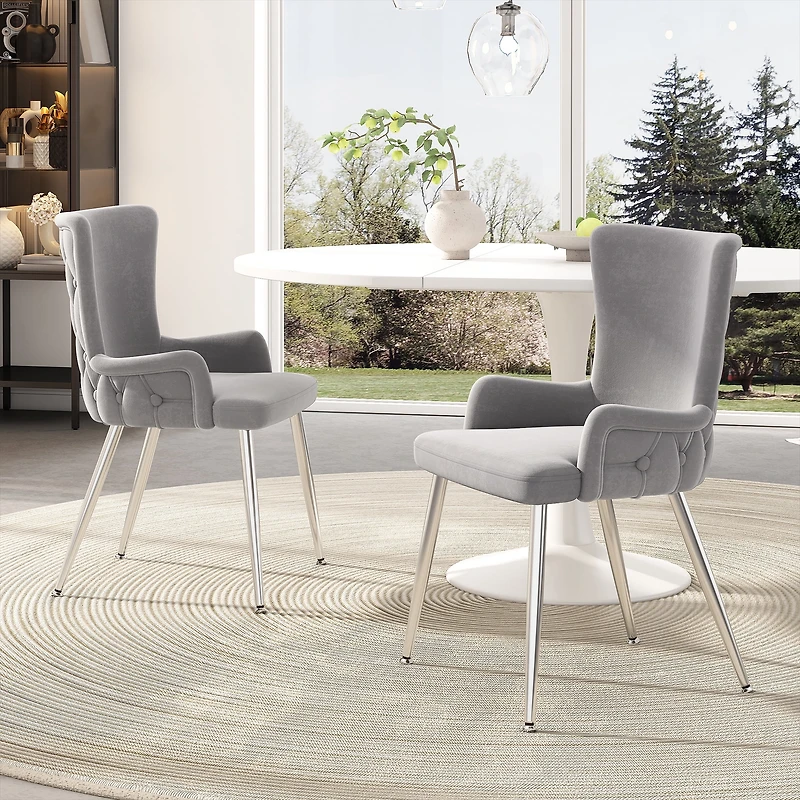 Noble House Ensemble de 6, Chaises de Salle à Manger en Velours, Chaise Capitonnée de Luxe Léger avec Quatre Pieds en Métal Doré, Gris