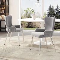 Noble House Ensemble de 6, Chaises de Salle à Manger en Velours, Chaise Capitonnée de Luxe Léger avec Quatre Pieds en Métal Doré, Gris