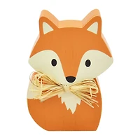 Renard d'automne en bois avec décor en raphia - 6 pouces Harvest Décor