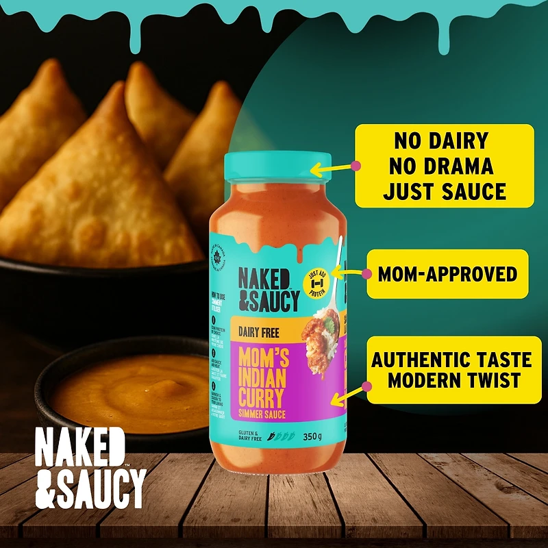 Curry indien de maman Naked & Saucy, sans produits laitiers, sauce à ajouter à votre protéine, 350 g Sauce à ajouter à protéine
