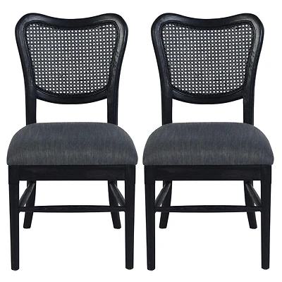 Chaises de salle à manger Lot de 2, chaises latérales rembourrées avec dossier en rotin et pieds en bois, chaises au design moderne du milieu du siècle pour le salon et la cuisine