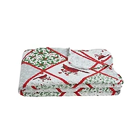 Marina Decoration Rich Printed Embossed Pinsonic Coverlet Bedspread Ultra Soft Bedding Summer Christmas Quilt Set with Shams, Xmas Red Cardinal Poinsettia Pattern