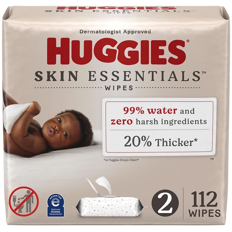 Lingettes pour bébés Huggies Skin Essentials, 2 emballages à couvercle rabattable (112 lingettes) 2 Emballages | 112 Lingettes