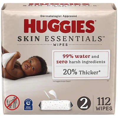 Lingettes pour bébés Huggies Skin Essentials, 2 emballages à couvercle rabattable (112 lingettes) 2 Emballages | 112 Lingettes