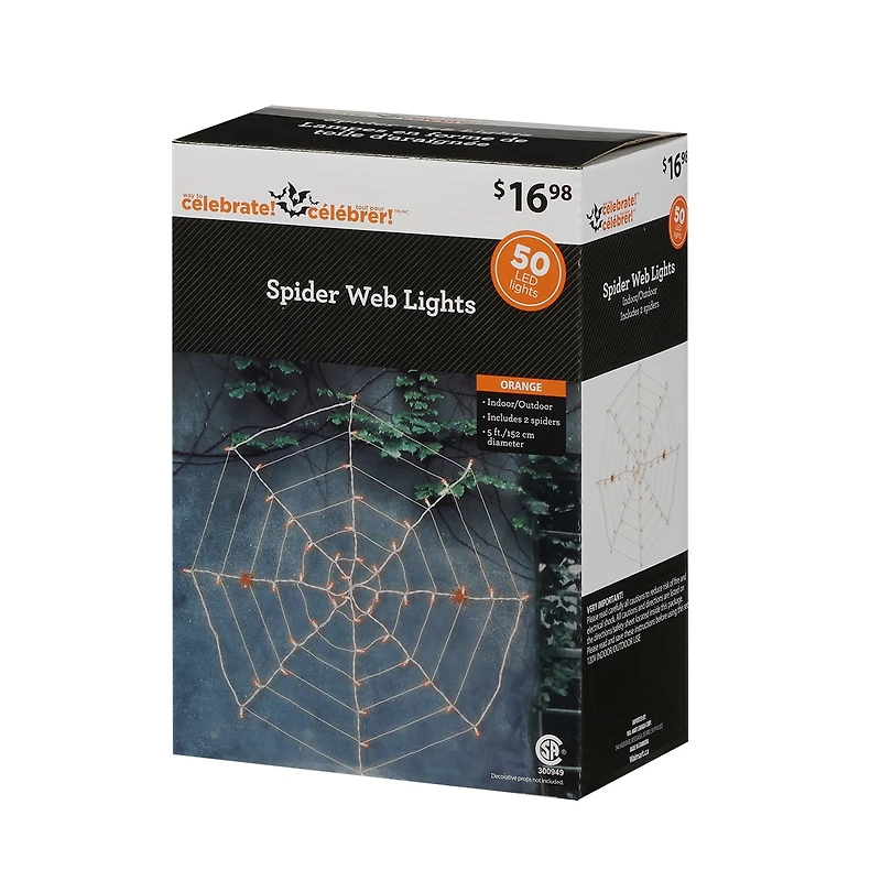 Lumières LED orange pour toile avec 2 araignées - 1,5 m