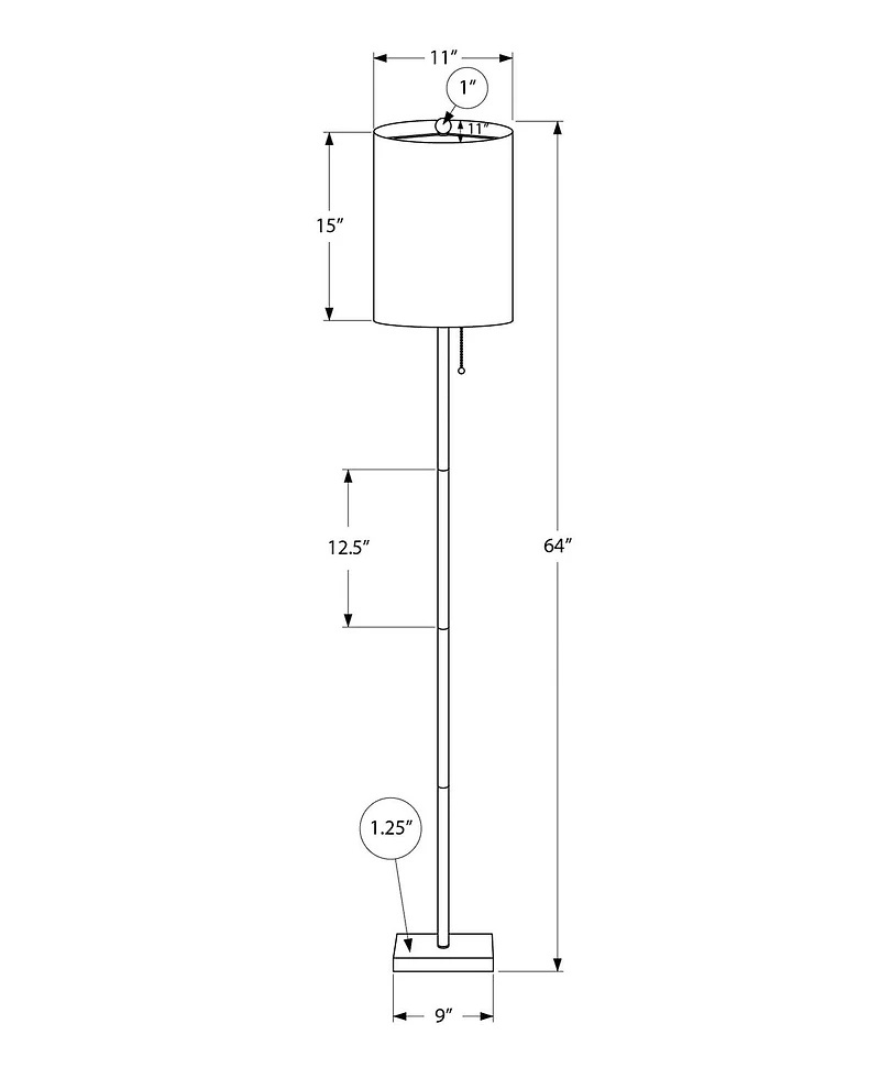 Monarch Specialties  Luminaire, 62"h, Lampadaire, Métal Noir, Abat-jour Ivoire / Crème, Contemporain